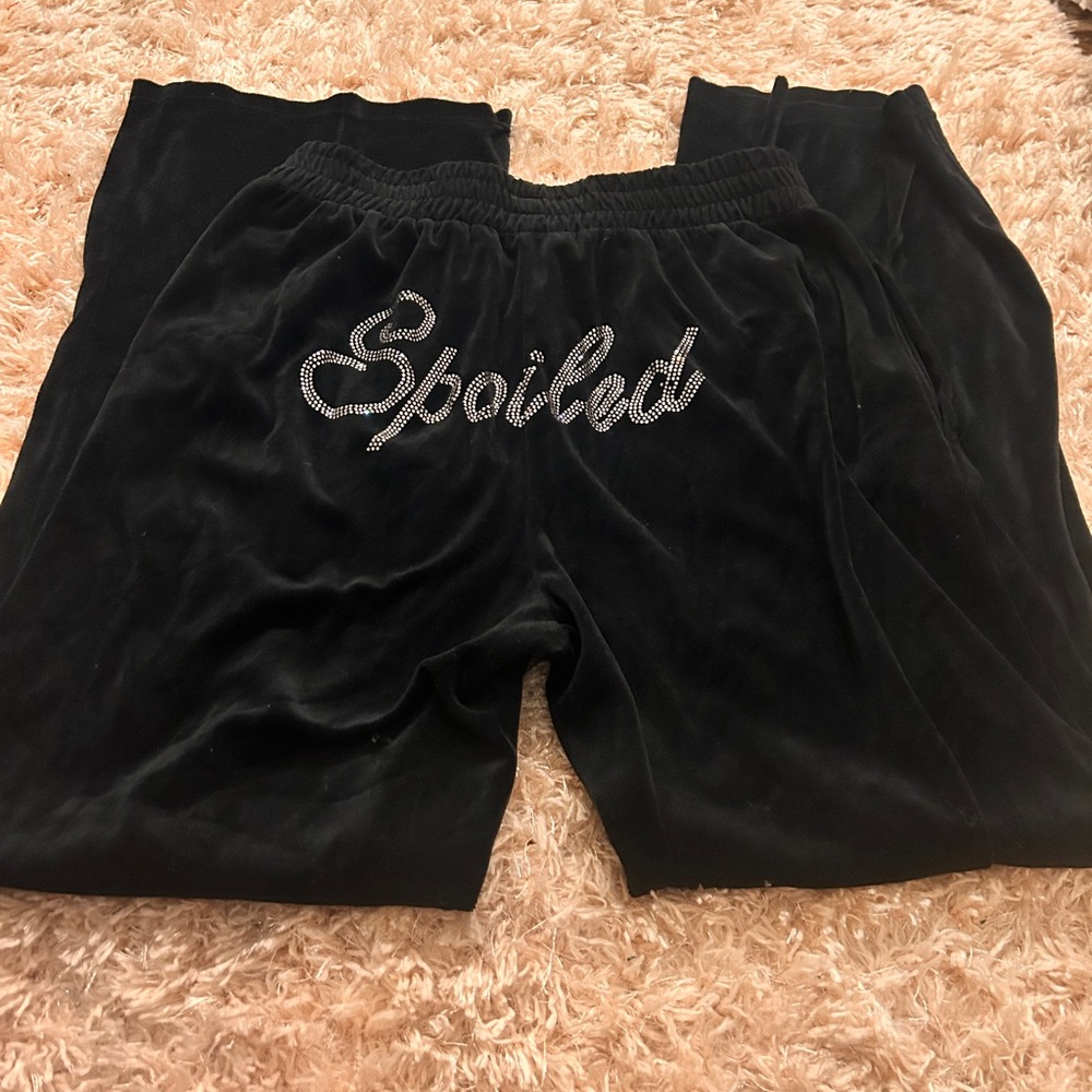 Black Velour Pants with Rhinestone Detail